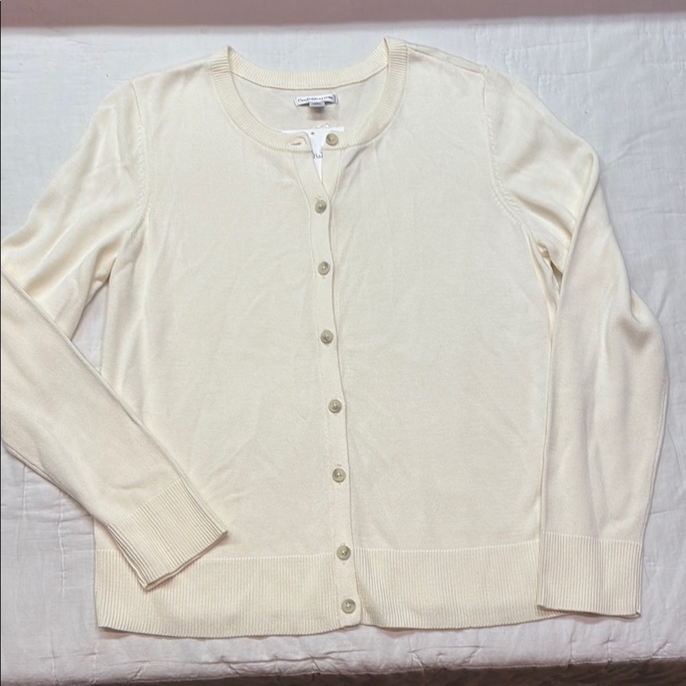 Cottagecore Soft Girl Classic Fine-Knit Soft Touch‎ Cream Cardigan Sweater NWT